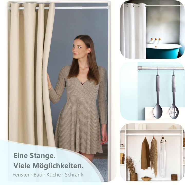 Teleskopstange ausziehbar (weiss, 70-120 cm) Kein Bohren & Rost, rutschfest, verstellbar Duschvorhan