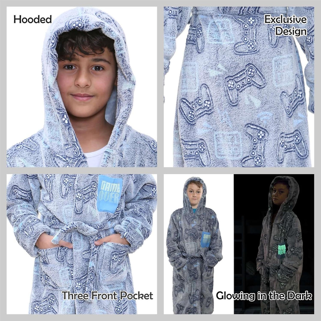 A2Z 4 Kids Mädchen Jungen Luxus Vlies Plüsch Stoff Mit Kapuze Robe Glühen In Der Dunkel Morgenmantel