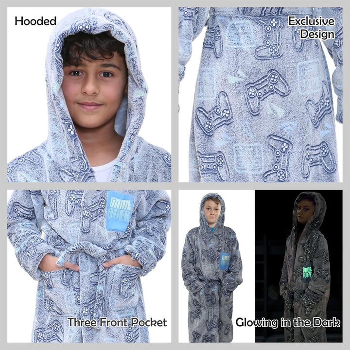 A2Z 4 Kids Mädchen Jungen Luxus Vlies Plüsch Stoff Mit Kapuze Robe Glühen In Der Dunkel Morgenmantel