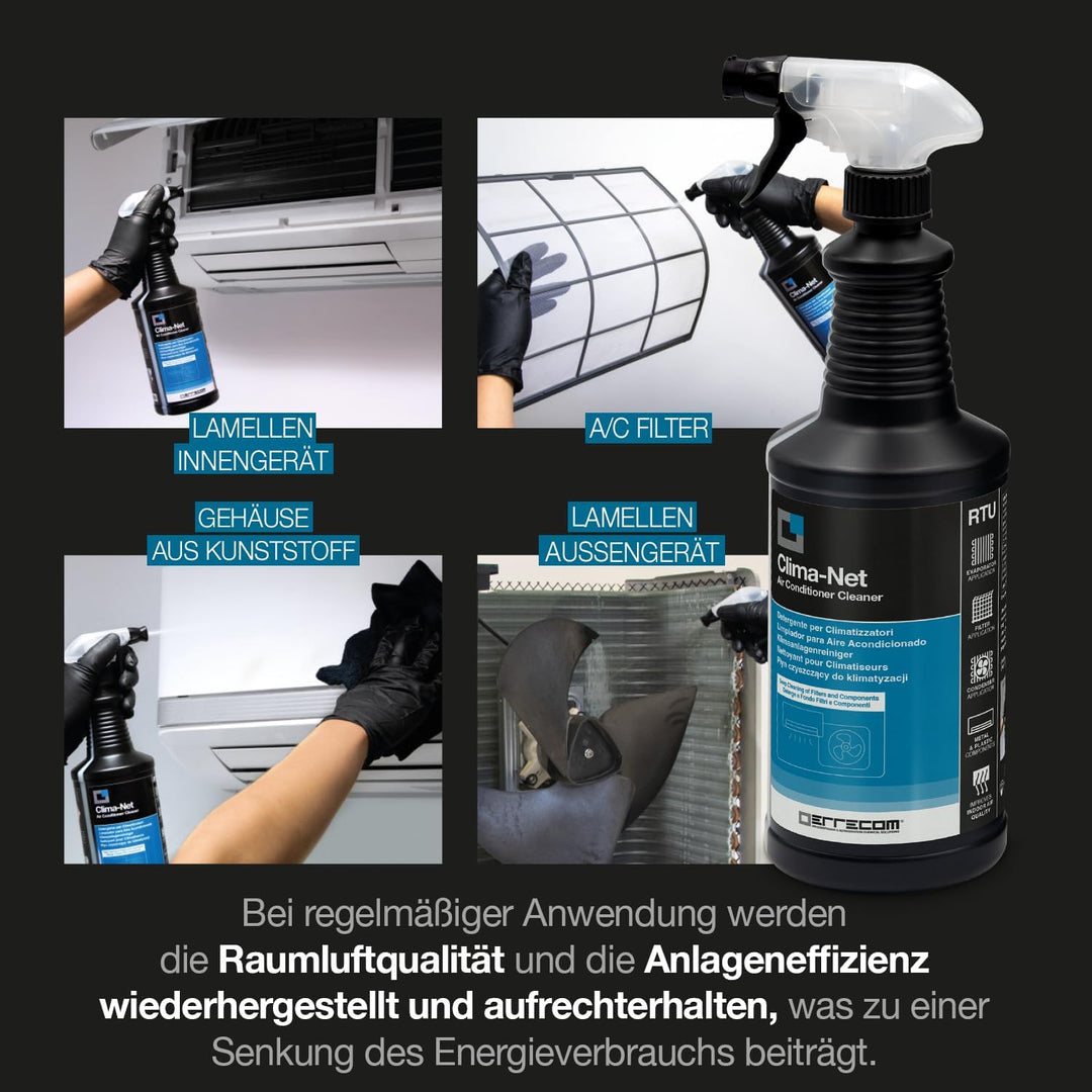 ERRECOM Kit zur Reinigung der Klimaanlage, enthält 1-L Clima-Net Reiniger für Klimaanlagen, Filter,