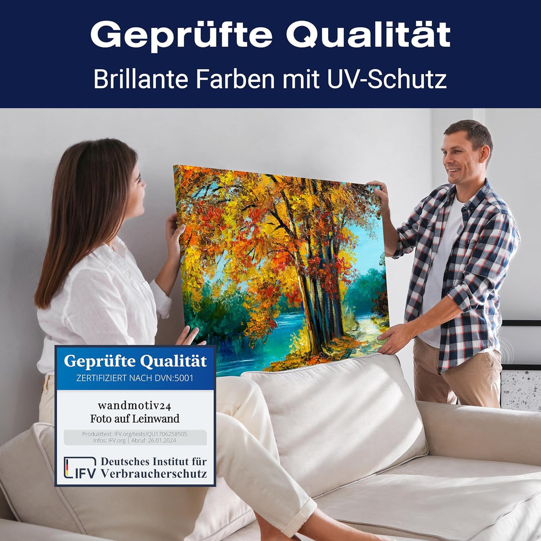 wandmotiv24 Leinwandbild Malerei, 60x45cm, Querformat, Bäume, Weg, Wasser, Deko, Bilder auf Leinwand