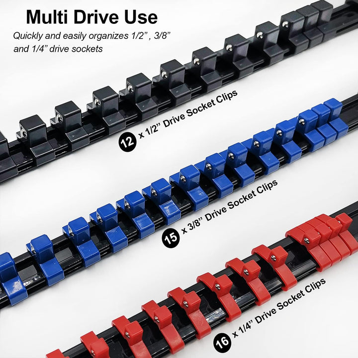 ACEBON 9-tlg Aufsteckschienen-Set für Steckschlüssel-Einsätze | mit 129 Clips | für Einsätze 6,3 mm