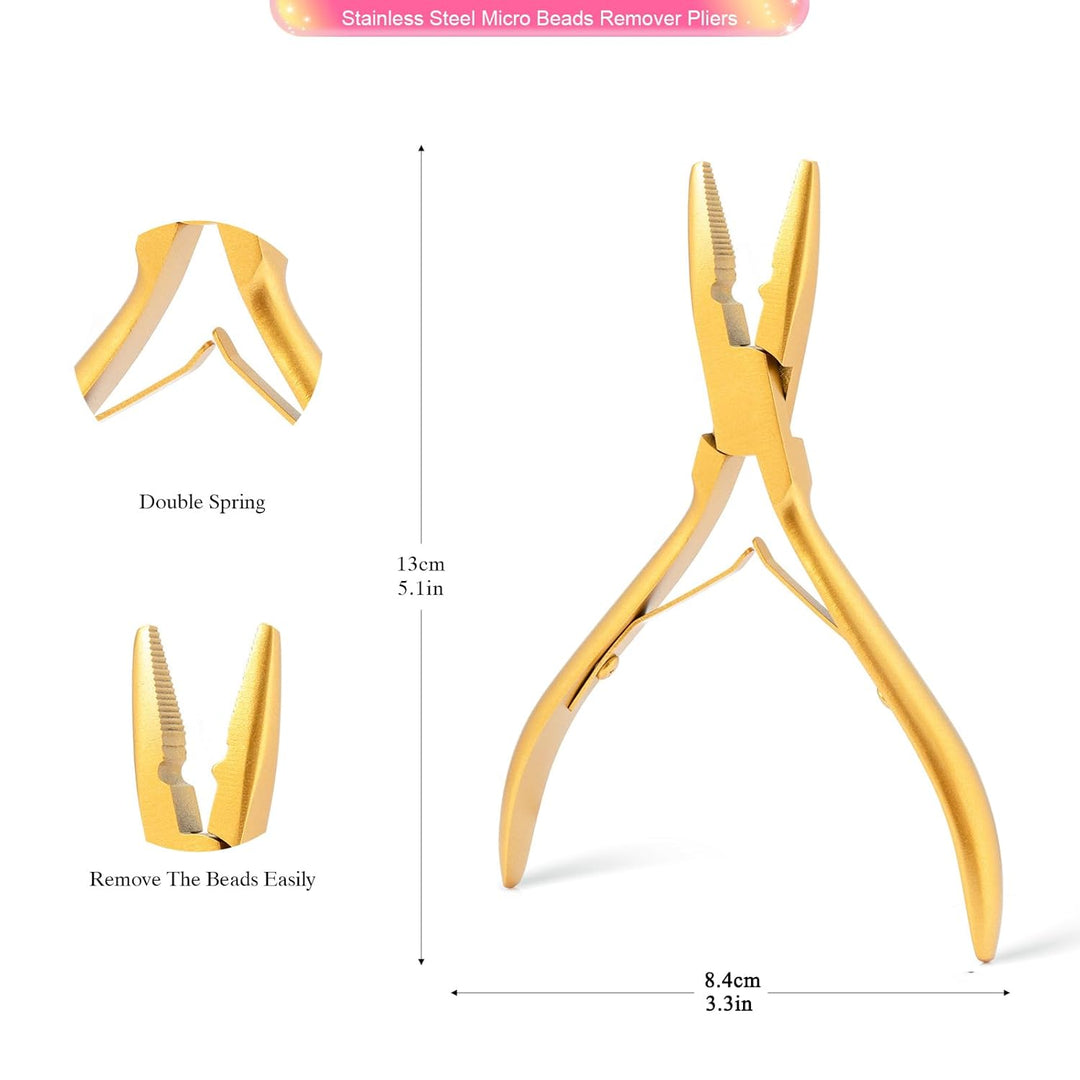 FOSHIO Haarverlaengerung Werkzeug Microring Extensions Set mit 200 Schwarz Microringe 2 Stück Micror