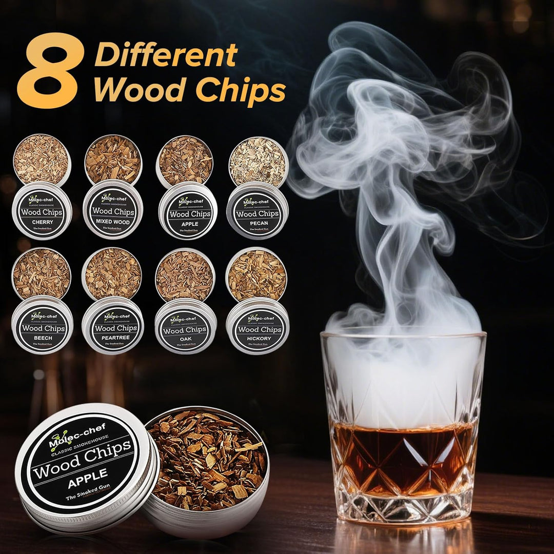 Whisky Smoker Set, whiskey smoker, 8 Holzchips, 3 Edelstahl-Whiskysteinen, Bar Zubehör, Geschenk für