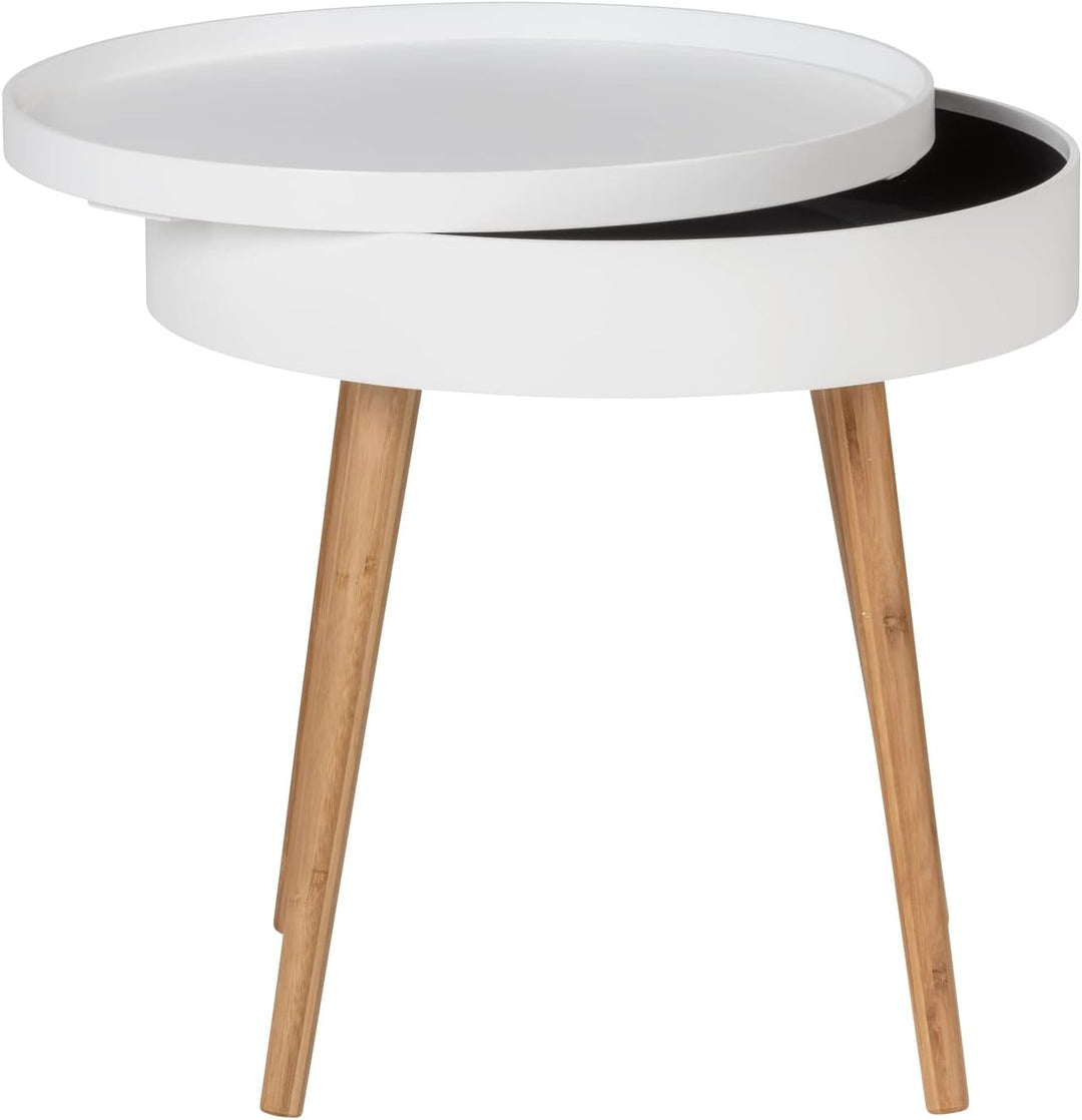 WENKO Beistelltisch Finja, moderner runder Couchtisch mit Tablett & Staufach, Scandi Chic Nachttisch
