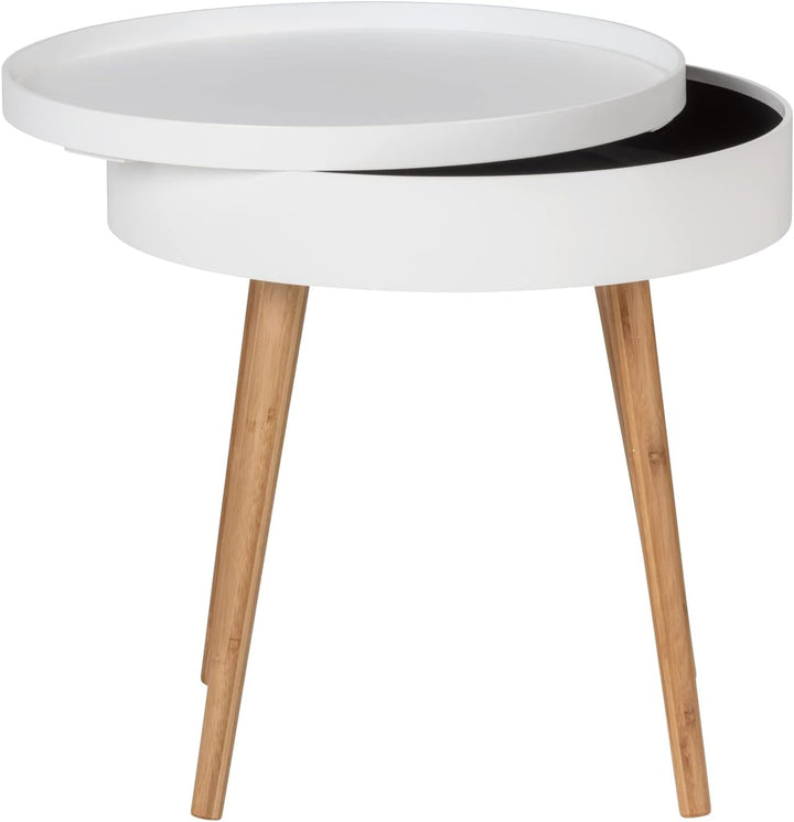 WENKO Beistelltisch Finja, moderner runder Couchtisch mit Tablett & Staufach, Scandi Chic Nachttisch