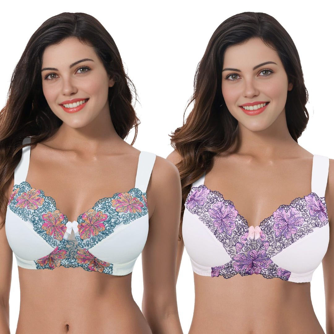 Curve Muse Damen Übergrösse Minimizer Kabellos Ungefütterter BH mit Stickspitze-2er Pack 75C Butterm