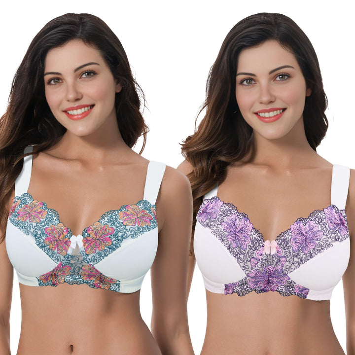 Curve Muse Damen Übergrösse Minimizer Kabellos Ungefütterter BH mit Stickspitze-2er Pack 75C Butterm