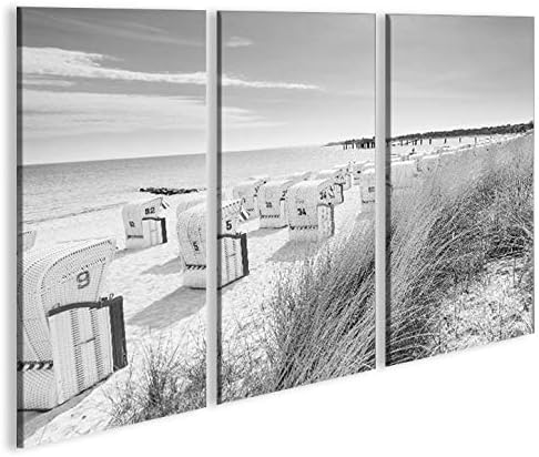 islandburner Bild Bilder auf Leinwand Strandkorb Schwarz/Weiss Nordseestrand 3p XXL Poster Leinwandb