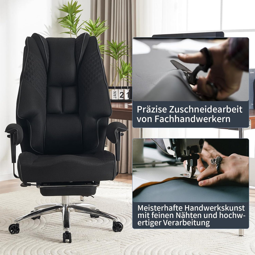EXCEBET Schwerlast Bürostuhl 180kg - Ergonomischer Netzstuhl mit 14cm Taschenfederkern, Atmungsaktiv
