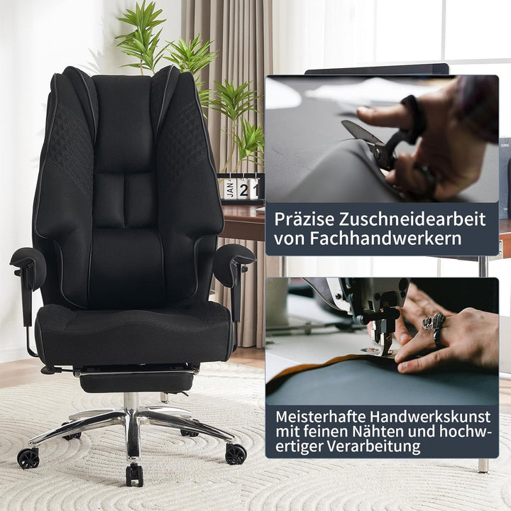 EXCEBET Schwerlast Bürostuhl 180kg - Ergonomischer Netzstuhl mit 14cm Taschenfederkern, Atmungsaktiv