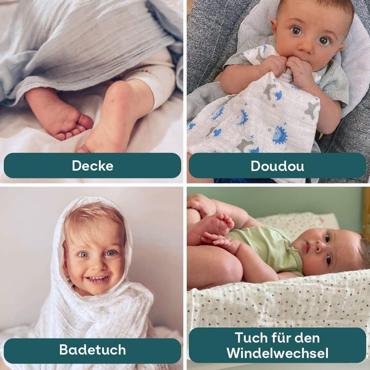 KOALA BABYCARE - Neugeborenes Musselin 80x80 cm - Packung mit 3 Stück - Neugeborenen-Baumwolldecke -