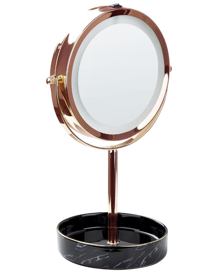 Kosmetikspiegel mit LED-Beleuchtung roségold/schwarz ø 26 cm doppelseitig Savoie