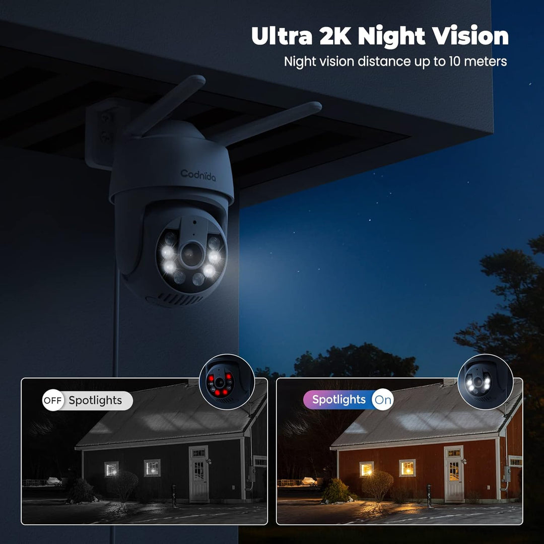 Codnida 2K Überwachungskamera Aussen WLAN Kamera Überwachung Aussen 360° Ansicht 3MP Kamera mit 2-We