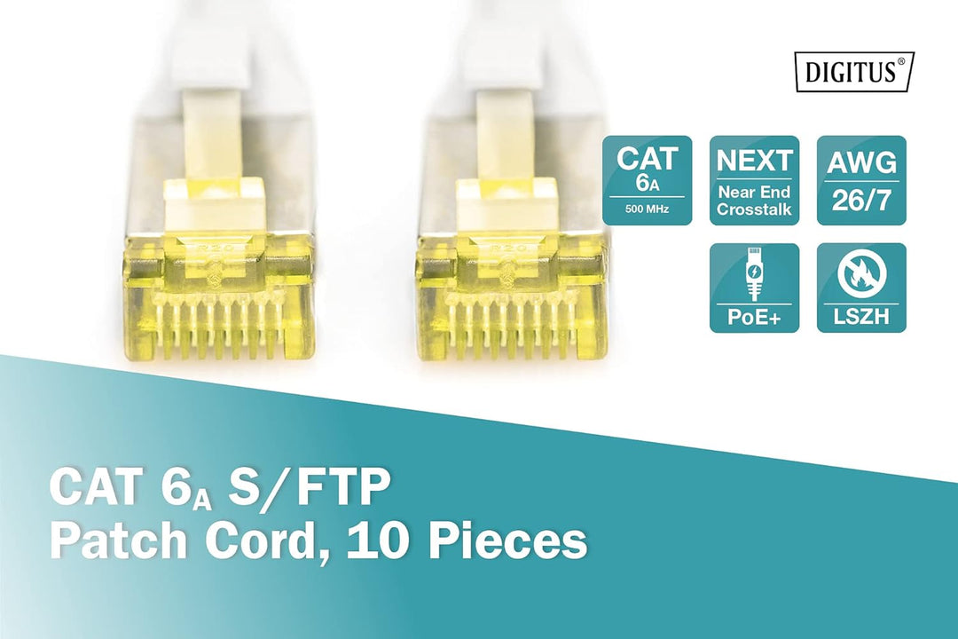 DIGITUS LAN Kabel Cat 6A – 3 m – 10 Stück – S/FTP Geschirmt – Grau | 10 Gbit/s – PoE++ – AWG 27/7 –