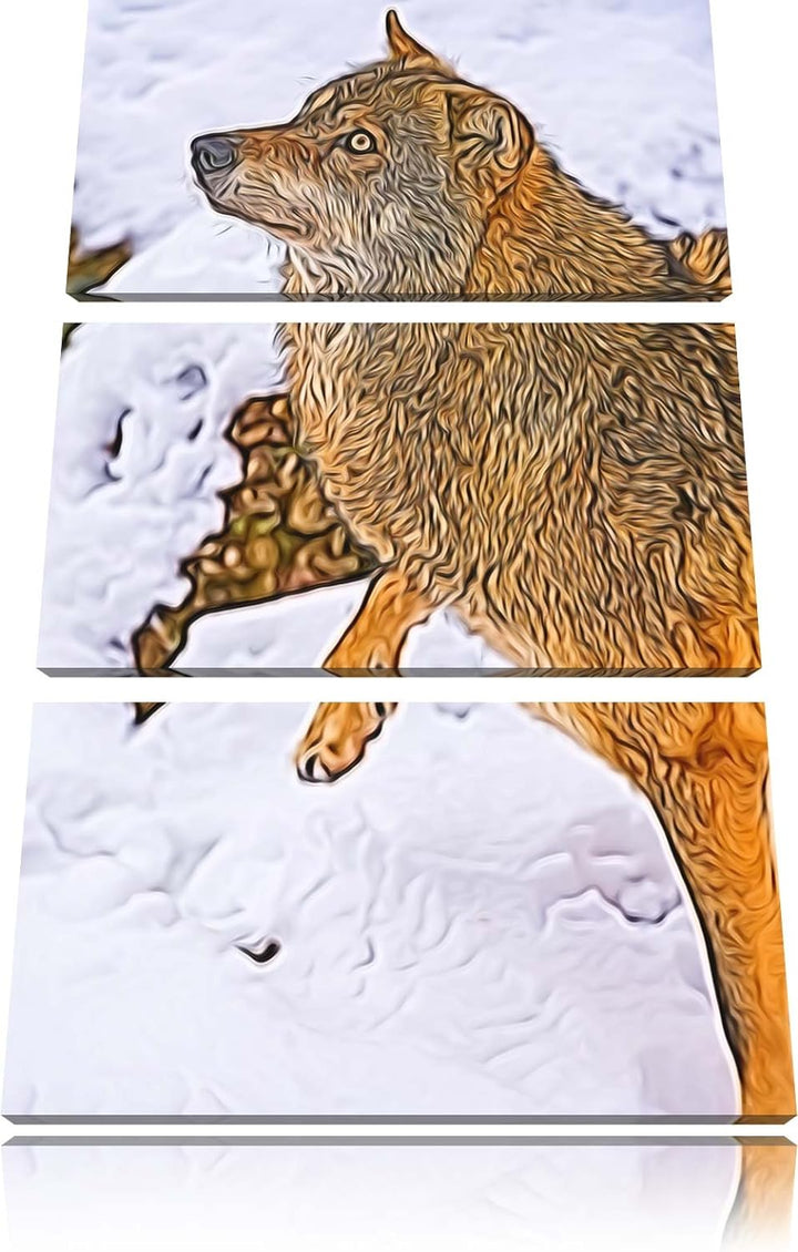 schöner Wolf im Schnee Spezial 3-Teiler Leinwandbild 120x80 Bild auf Leinwand, XXL riesige Bilder fe