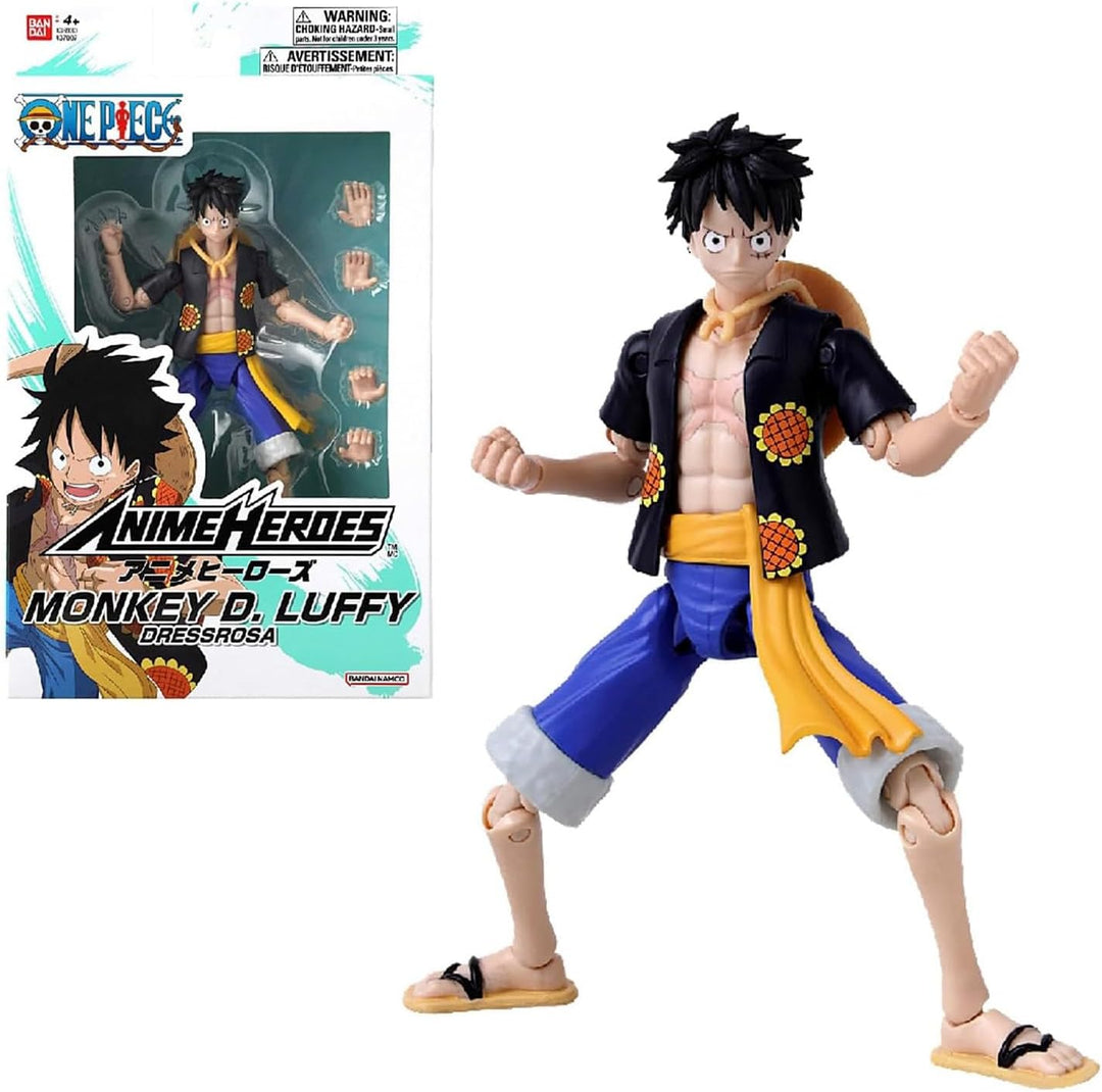 BANDAI – Anime Heroes – One Piece – Anime Heroes Figur 17 cm – Monkey D. Ruffy Dressrosa - 37007 Ruf