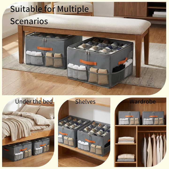 Schuhboxen Stapelbar 2er Set für 16–32 Paar, Faltbare Schuhaufbewahrungsbehälter, Griffe, Grossforma