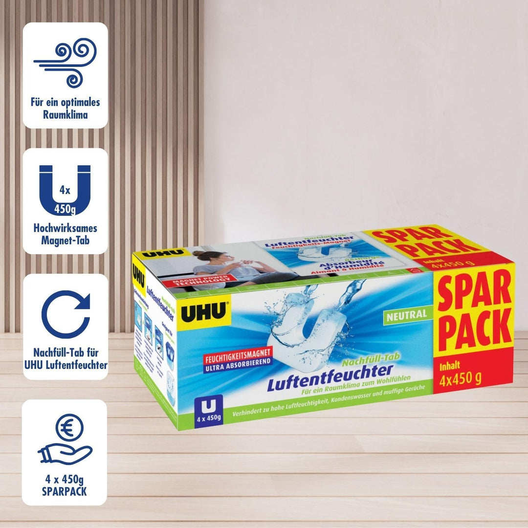 UHU Feuchtigkeitsmagnet Nachfülltab, Innovative Nachfülleinheit für handelsübliche Luftentfeuchter b