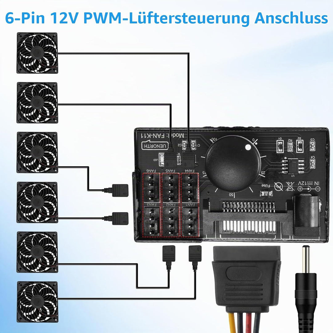 PWM lüftersteuerung Binghe PWM Lüfter Controller mit 1 zu 6 4Pin 12V und Kabel, PC-Lüfter Hub mit SA