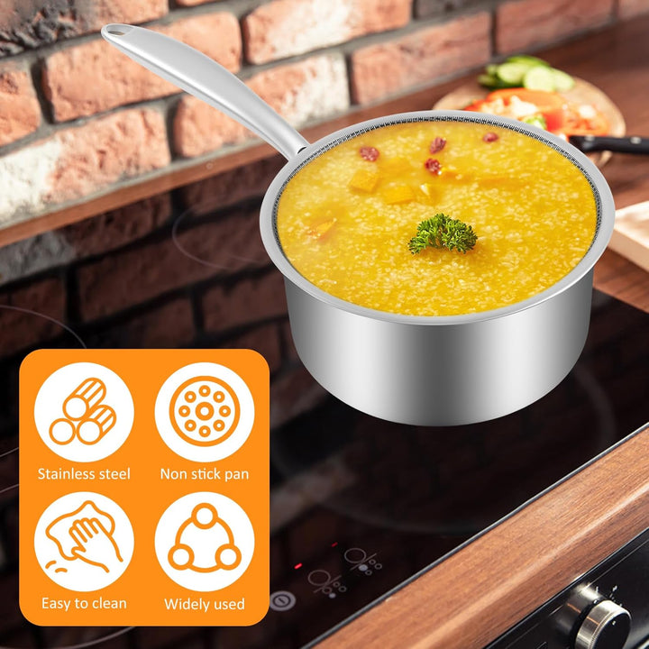 Stielkasserolle,Waben Antihaft Pfanne 18 cm Edelstahl mit Ergonomischem Griff,Antihaftbeschichtete K