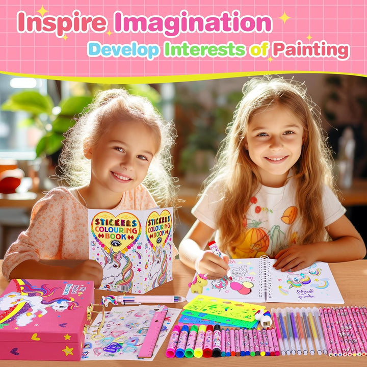 TCJJ Unicorn Painting Set 66Pcs Malset Mädchen 4-12 Jahre mit Einhorn-Aufbewahrungsbox,Malkoffer für