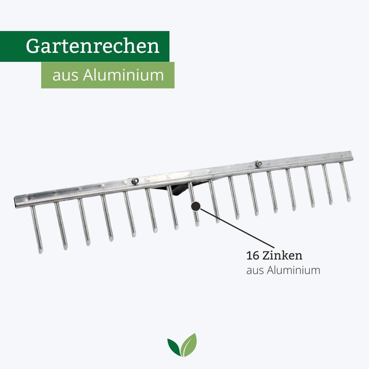 Rekord Aluminium Rechen leicht mit 16 Zinken Breite 62 cm - ohne Stiel, Rechen, Gartenrechen, Laubre