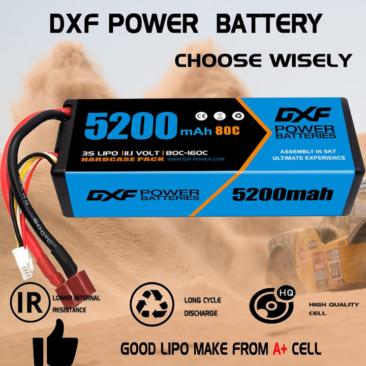 DXF 3S LiPo Akku 11.1V 80C 5200mAh Hardcase Batterie mit T Steck für RC Auto, RC Flugzeug, RC Hubsch