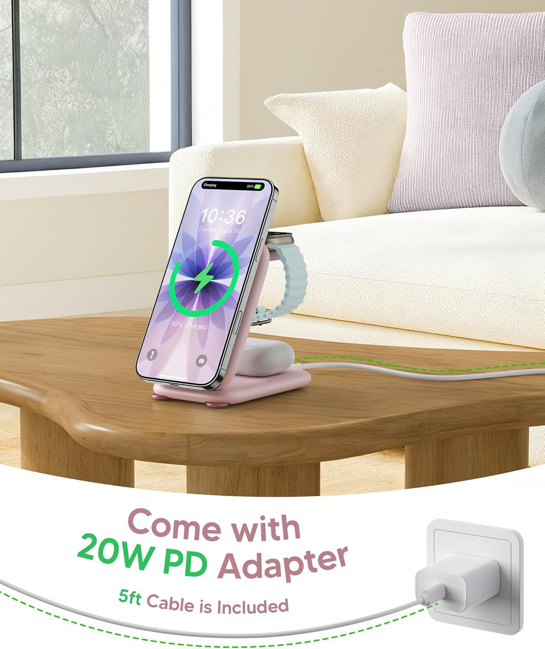 Mag Safe Ladegerät Kabellose Ladestation für Apple-Geräte, 3-in-1-zum faltbar magnetischer Charger K