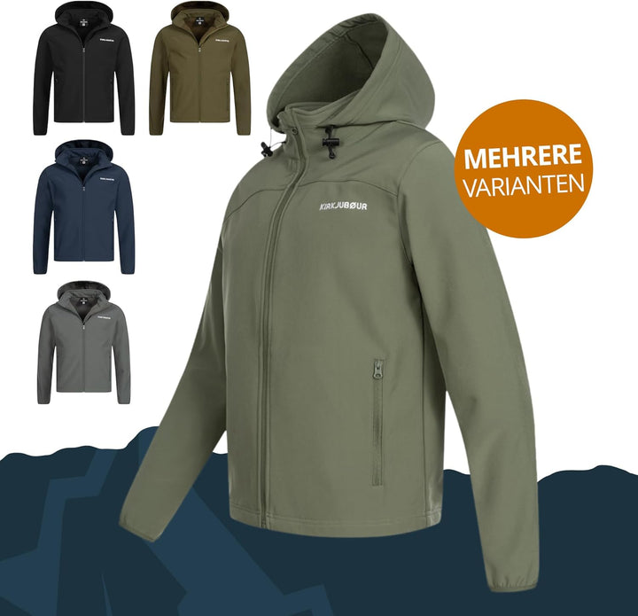 Hestur Herren SOFTSHELLjacke 10.000 mm Wassersäule mit Kapuze und Fleecefutter, atmungsaktiv und was