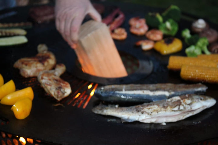 Dynamic-Wave Premium Feuerplatte 80 cm - 5mm dick - Grillring &amp; BBQ-Platte &amp; 4 Handgriffen - Ultimat