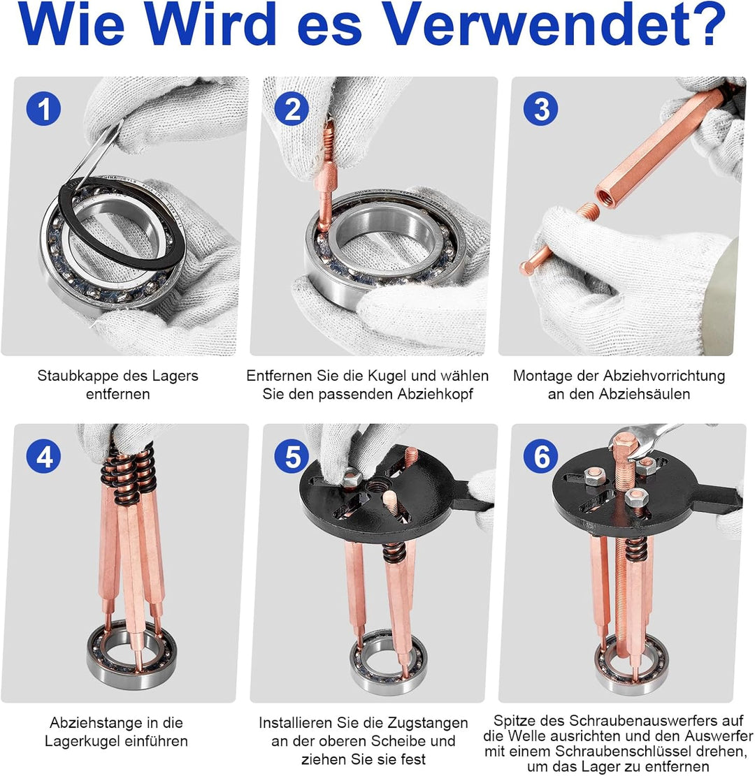38-in-1 Lagerabzieher Set, Dreiarm Innenlager Abzieher Werkzeug, Kugellager Innenabzieher mit 6 Grös