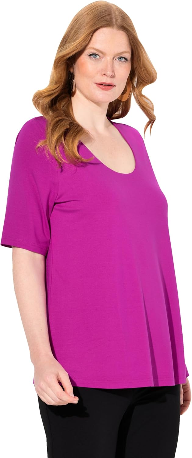 Ulla Popken Damen grosse Grössen Übergrössen Plus Size Shirt 1/2 Arm Doublelayer 820860 42-44 Beere,