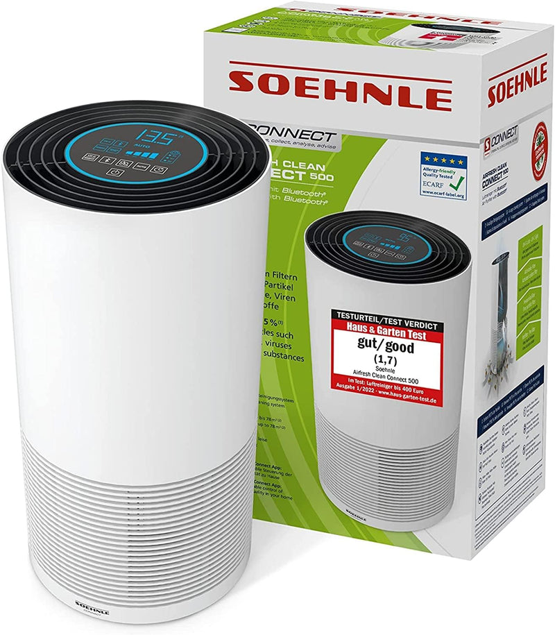 Soehnle Airfresh Clean Connect 500 mit Bluetooth Luftreiniger mit App-Anbindung, Air Purifier reinig
