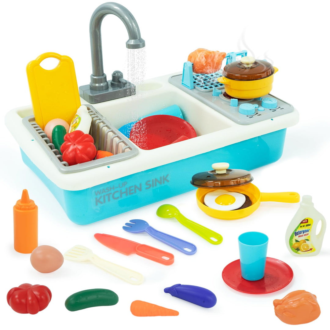 Küchenspüle Spielzeug,Küchenspüle Spielzeug Set mit Wasserkreislauf und Grillfunktion, Spülbecken fü