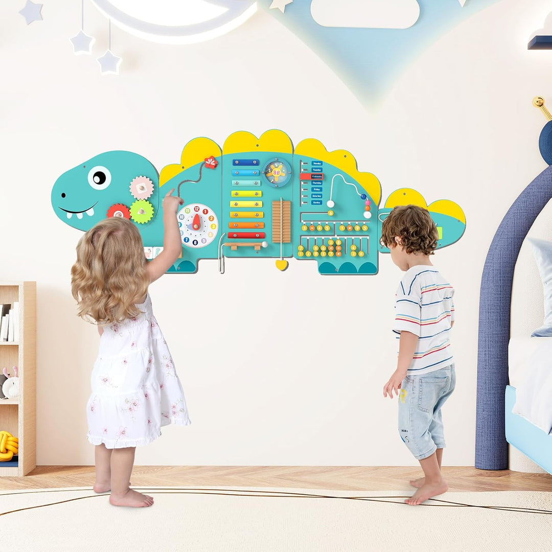 FANTASK Motorikbrett Holz, Montessori Busy Board 11 in 1 mit Xylophon Blöcken Abakus für frühe Förde