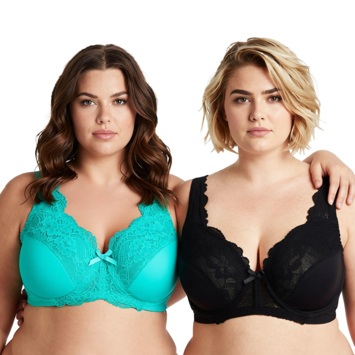 Curve Muse Damen Minimizer Ungefütterter Bügel-BH mit Spitzenstickerei - 2er Pack 75B Teal,black(2 P