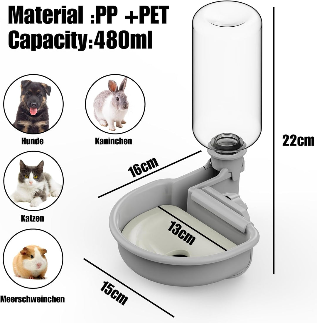 Wasserspender Hund für Käfig, 480ml trinkflasche Hunde Automatischer und Anti-Überlauf, Haustier Tri