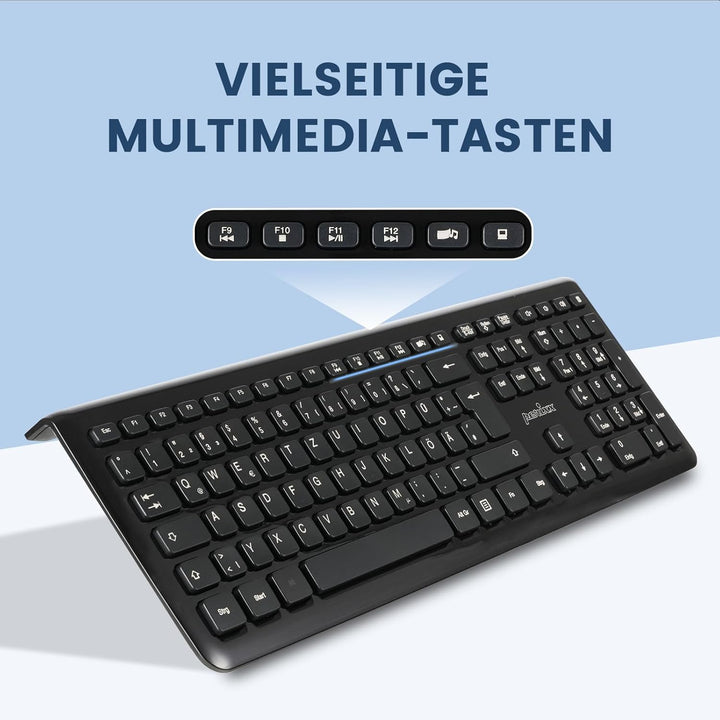 Perixx PERIDUO-703B Kabelloses Tastatur und Maus Set, 2.4G Funk, Mini USB Empfänger, 10m Reichweite,