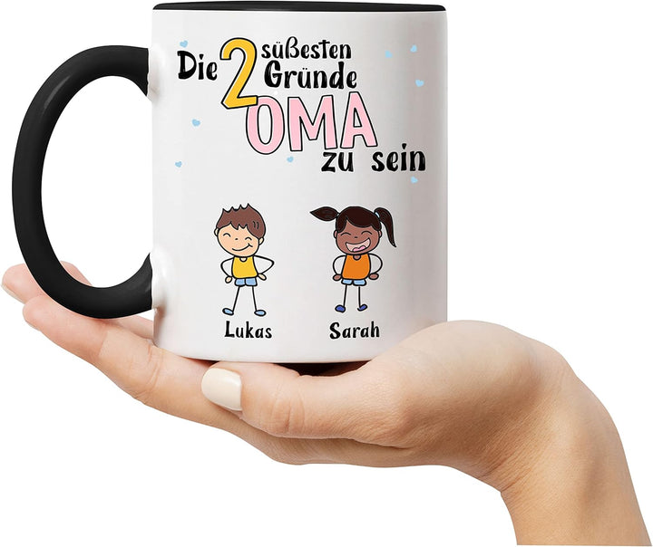 Kiddle-Design Oma Tasse Schwarz Geburtstag Personalisiert für Oma Enkel Enkelin Baby Geschenk Kinder
