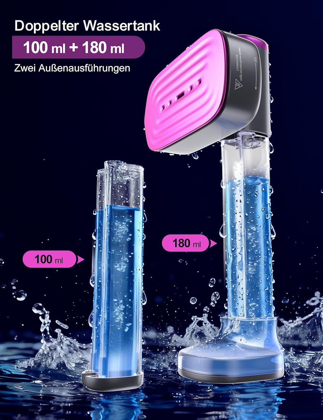 Sundu Dampfglätter, Steamer mit 2 Wassertanks (180 ml und 100 ml), 15S Schnelles Aufheizen, 24 g/min