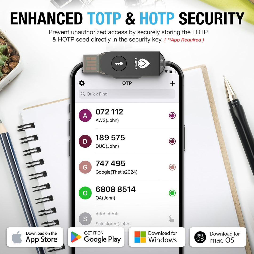 Thetis Pro-A FIDO2-Sicherheitsschlüssel-Passkey-Gerät mit USB A und NFC, TOTP/HOTP-Authentifikator-A