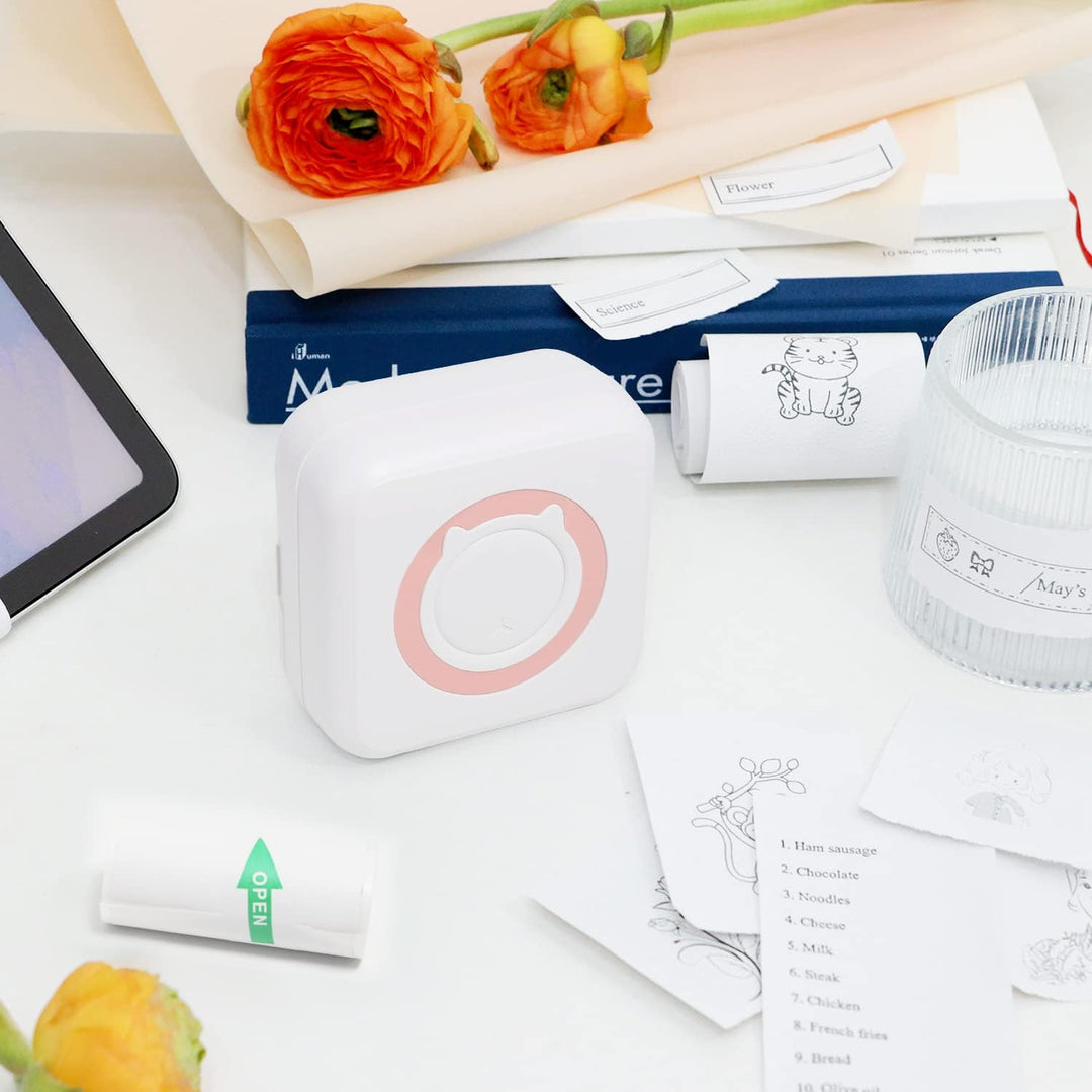 AURTEC Mini-Thermodrucker, tragbarer, kabelloser Bluetooth-Tintenloser Drucker mit 3 Rollen Aufklebe