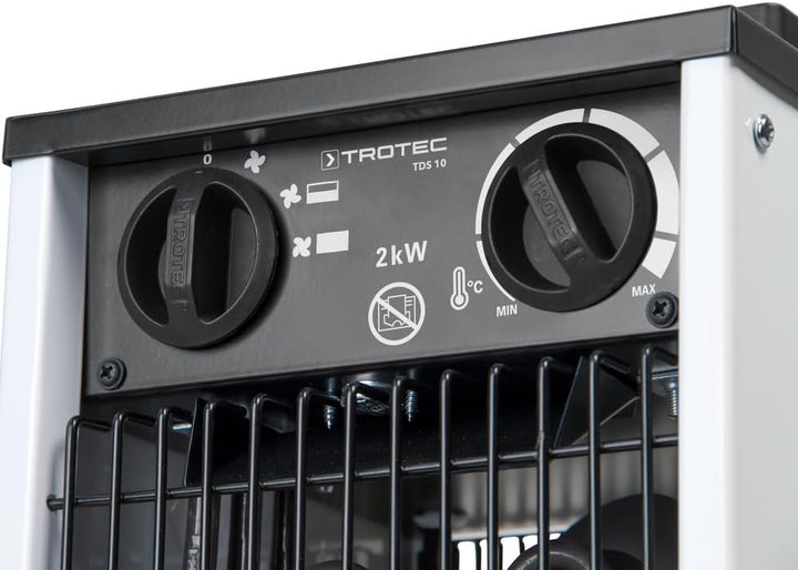 TROTEC Elektro Heizlüfter TDS 10 – Heizleistung 1 kW / 2 kW – Bauheizer Luftmenge 186 m³/h – Heizgeb
