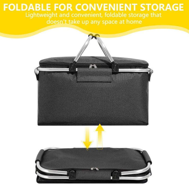 Einkaufskorb Faltbar 18L, Thermo Einkaufskorb als Picknickkorb, einkaufskorb mit Deckel, Reissversch