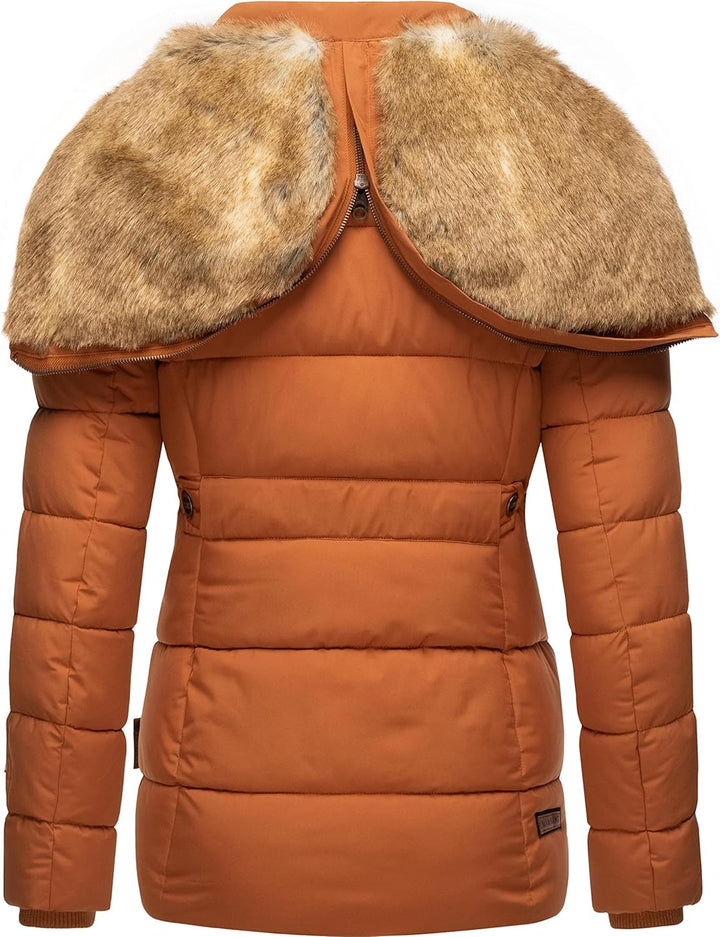 MARIKOO Damen Winterjacke warme Steppjacke mit Kunstfell Innenfutter Nekoo XS-3XL S Rusty Cinnamon,