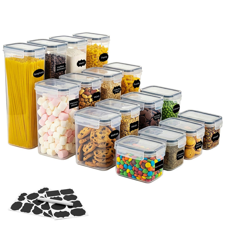 2.8L/30CM Küchen Vorratsdosen mit Deckel Luftdicht Gross 16er Set BPA Frei, aufbewahrungsbox mit dec