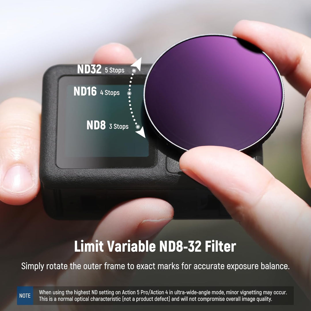NEEWER Variabler ND Filter, kompatibel mit DJI Osmo Action 5 Pro Action 4, ND8-32 (3-5 Stops), aufsc