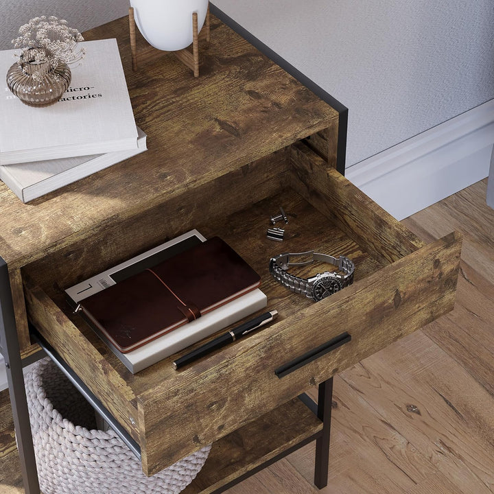 Vida Designs Brooklyn Beistelltische, Holz, Dark Wood, 1 Drawer Dark Wood 1 Drawer, Dark Wood 1 Draw