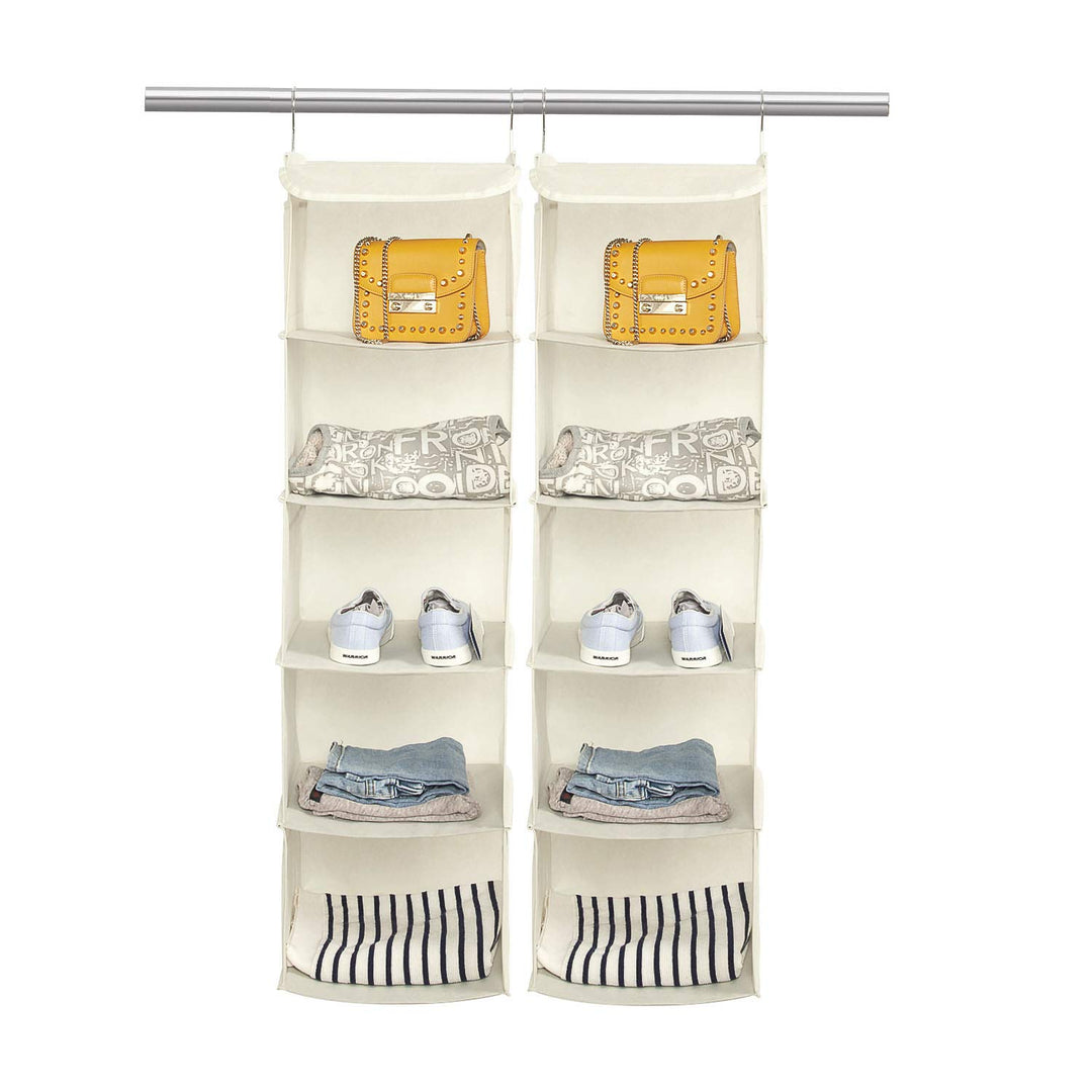 BrilliantJo 2er Set Hängeregal Kleiderschrank Organizer,Hängeregal Stoff, 5 Fächer hochwertige Hänge